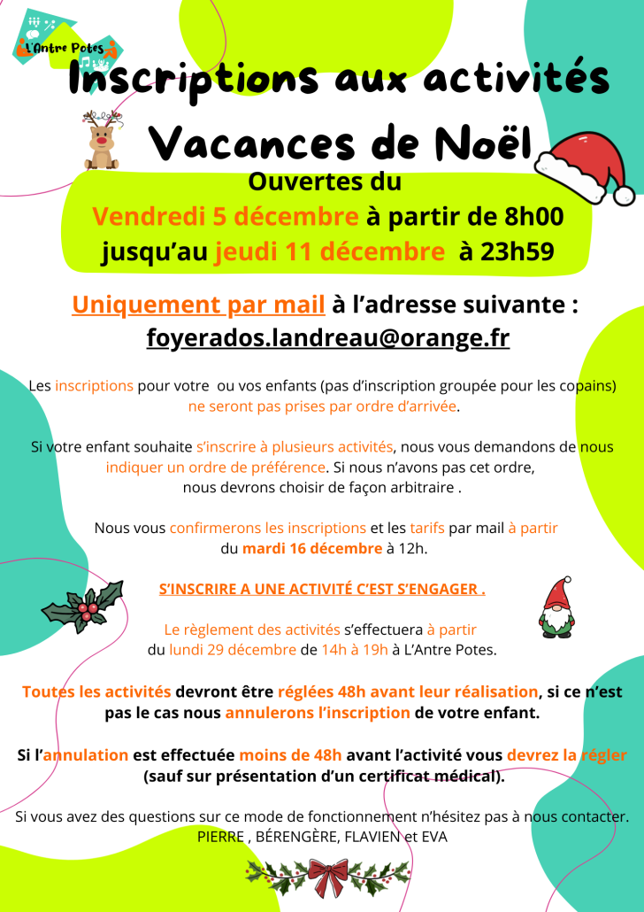 inscription activité famille Noël 2025
